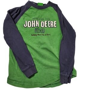 Kids John Deere Moline Ill 1837 Graphic Long Sleeve Raglan Shirt Green Navy
